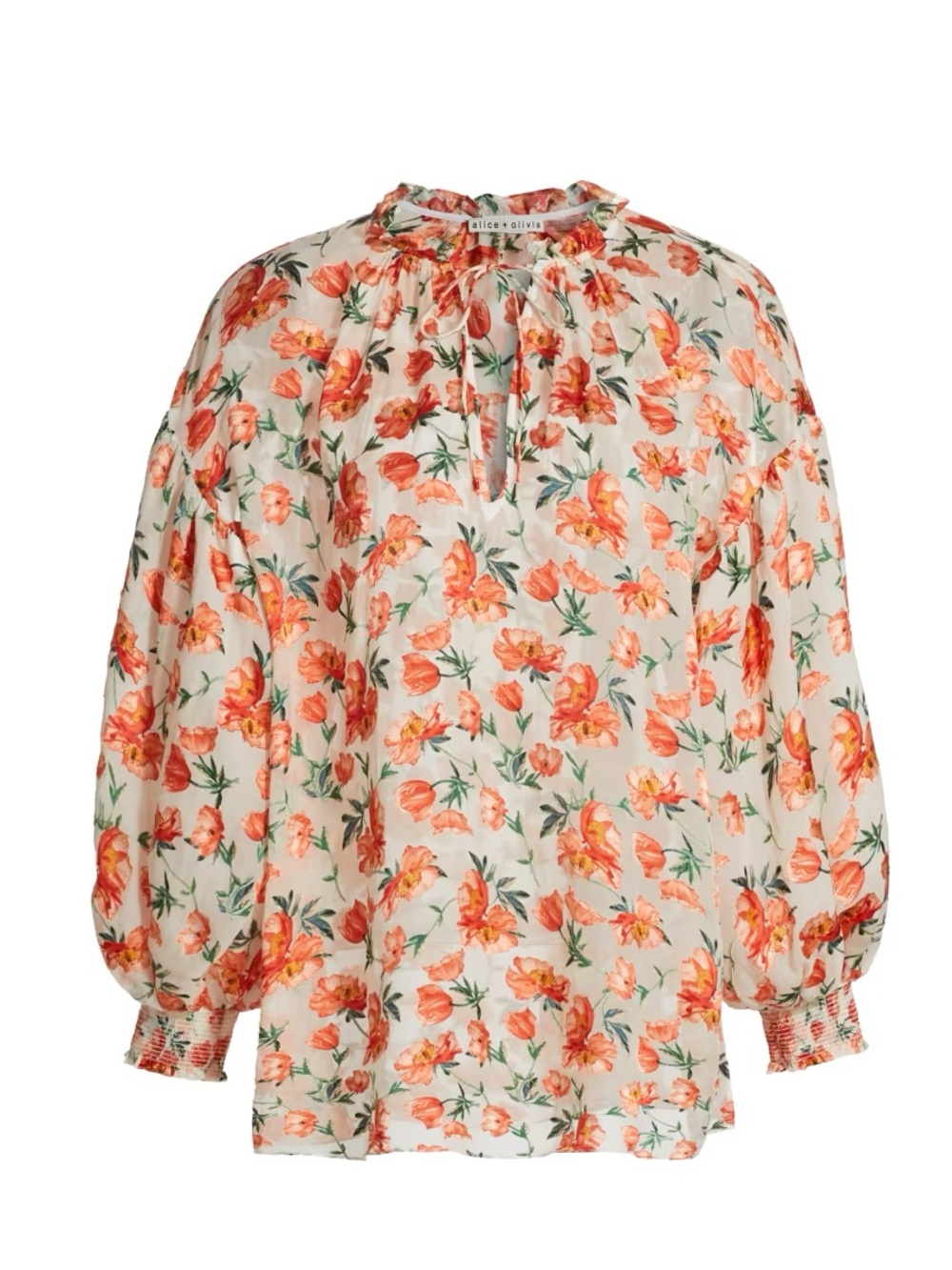 Alice + Olivia Julius floral Smocked Tie Neck Blouse XL